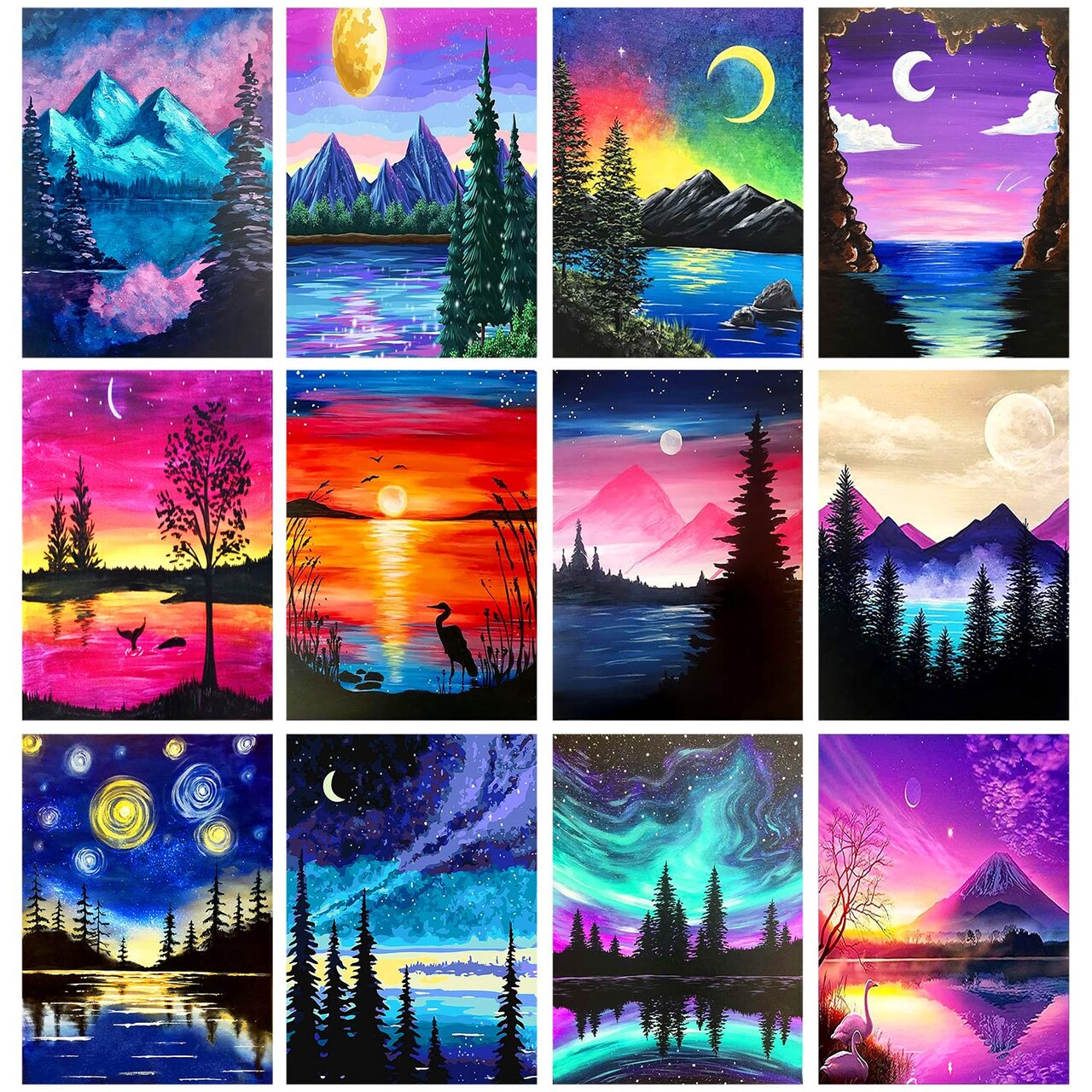 12 Pack Diamond Painting Kits for Adults 5D Diamond Art Kit Paint by Number for Beginners, DIY Paint with Round Full Drill Diamonds Paintings Gem Art for Home Wall Decor Gift (12X16 Inch